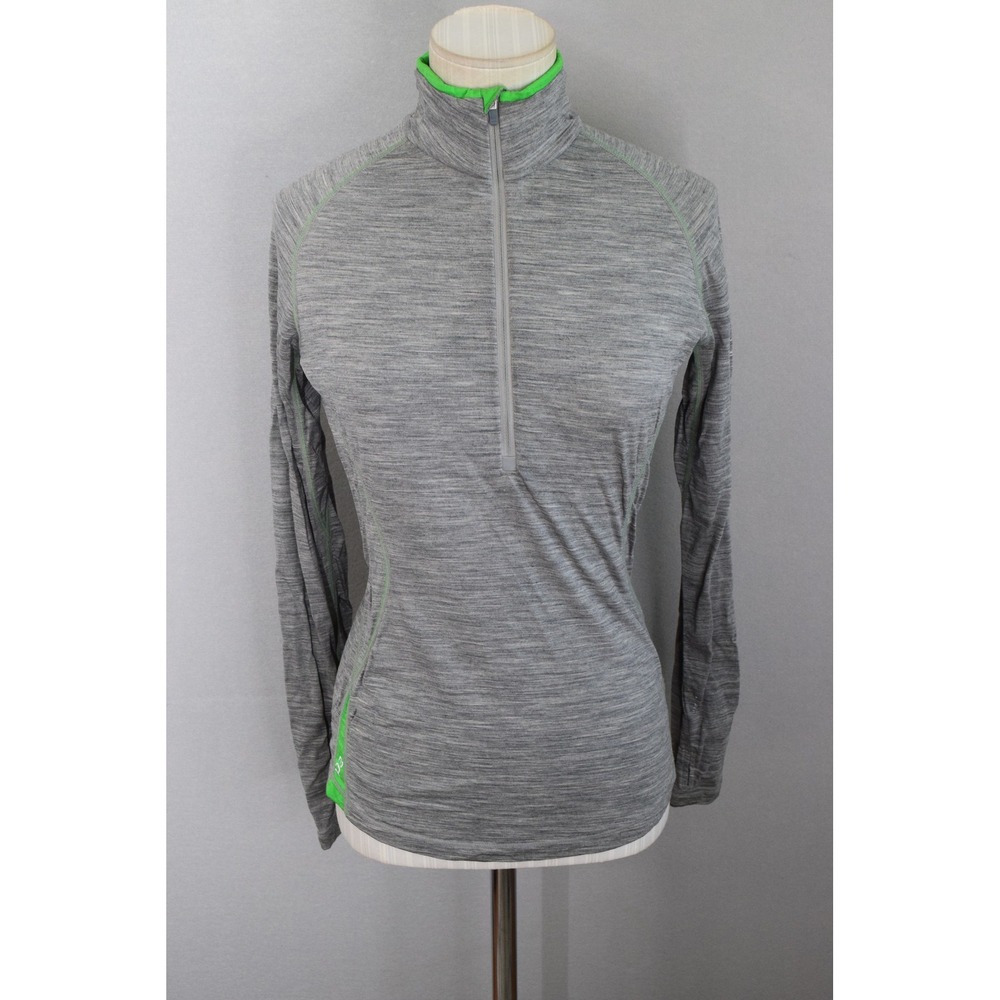 Icebreaker GT 200 Top Small Gray Green Merino Wool 1/4 Zip Base Layer Hiking